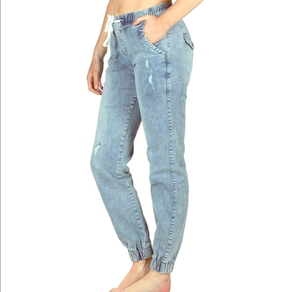 Ladies LTD Brand Denim distressed joggers
